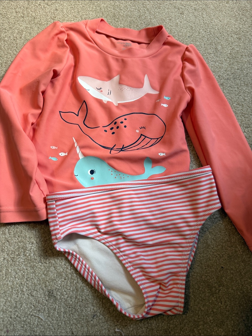 Coral Whale & Narwhal Long Sleeve Rash Guard Swim Set